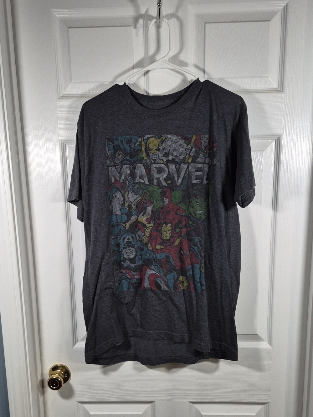 Marvel Dark Gray Short Sleeve Tee with Multicolor Comic Print